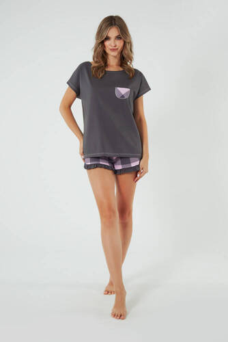 Piżama Damska krótki rękaw, spodenki Arete Italian Fashion - grafit/druk