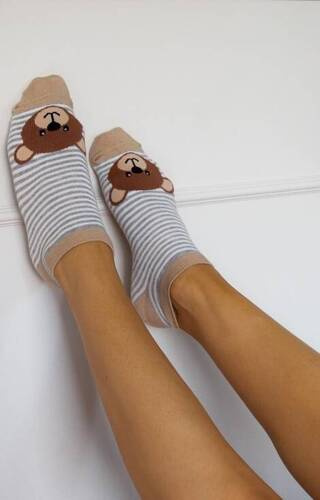 1146 Miś paski Stopki damskie Milena - szary-beżowy