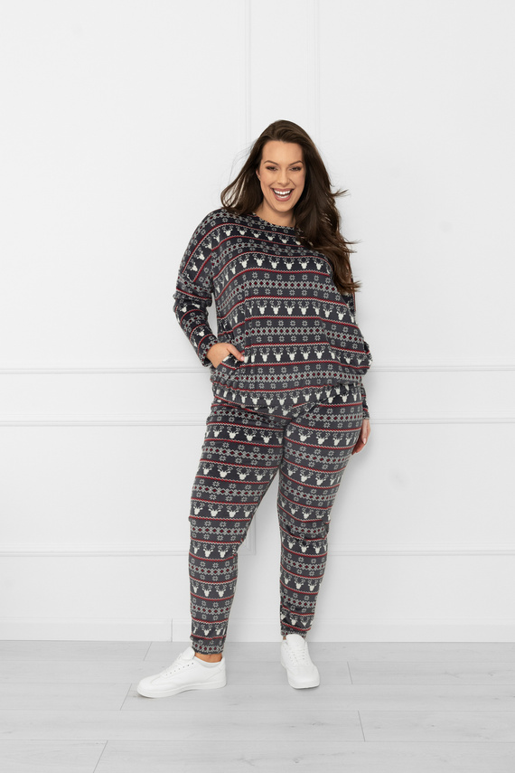 Komplet damski Navara – ciepły homewear polarowy z zimowym motywem Italian Fashion - grafitowy