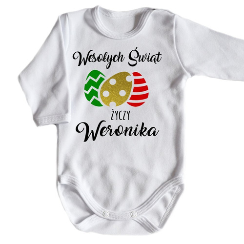 "Jajeczka Wielkanocne z imieniem" body długi rękaw Moocha biały
