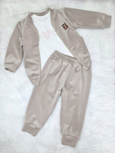 Bambarillo Trzy serca– body niemowlęce ecru z dzianiny bawełnianej, elastyczne i miękkie