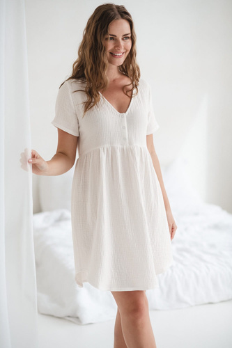 Koszula nocna ciążowa i do karmienia muślinowa Aurora Milk&Love śmietankowy