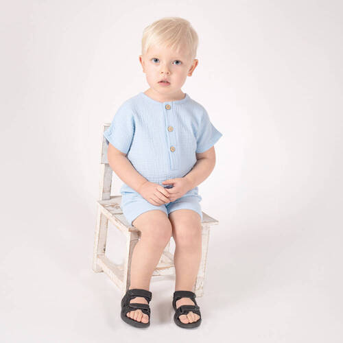 Muślinowa bluzka z krótkim rękawem 207253 Nicol- niebieska