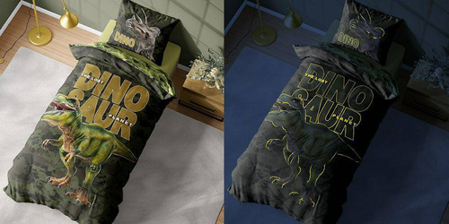 Pościel bawełniana świecąca w ciemności dinozaur 4030 A Fluo 133 Detexpol  