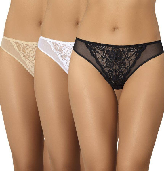 Figi damskie wielopak Glamour Teyli - czarny/biały/beżowy