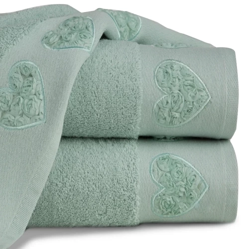 Ręcznik Kamila serca wypełnione różyczkami Eurofirany miętowy