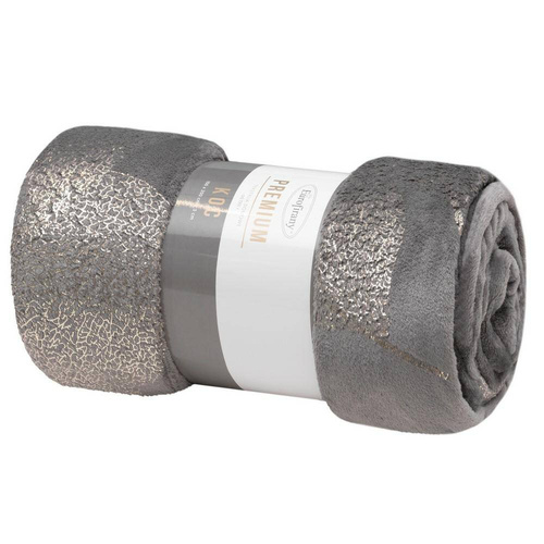 Koc narzuta z mikrofibry z błyszczącym nadrukiem liści Ginko 2 Eurofirany miodowy