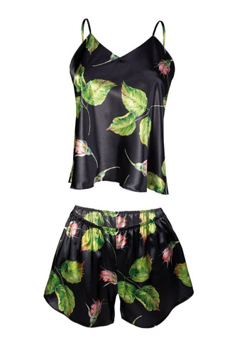 Komplet piżama damska Flowers DKaren -DK-KK 8 czarny