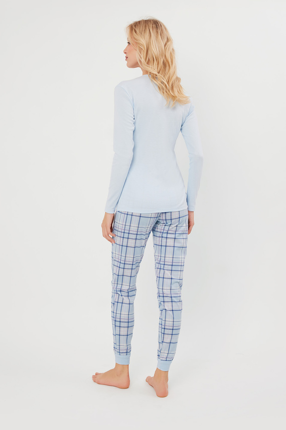 Piżama Damska długi rękaw, długie spodnie Katrin Italian Fashion- niebieski/druk