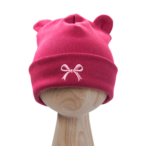 Fluffy Tails Eevi – Czapeczka niemowlęca bordo, bawełna, z uszkami