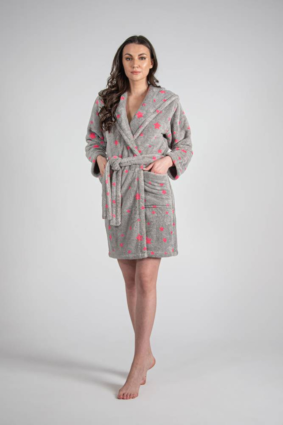 Krótki Szlafrok damski 673 Gwiazdki Forex - szary