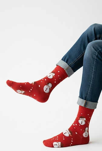 Steven Art.136 czerwony 163 – męskie skarpety świąteczne, kolorowe wzory, bawełniane