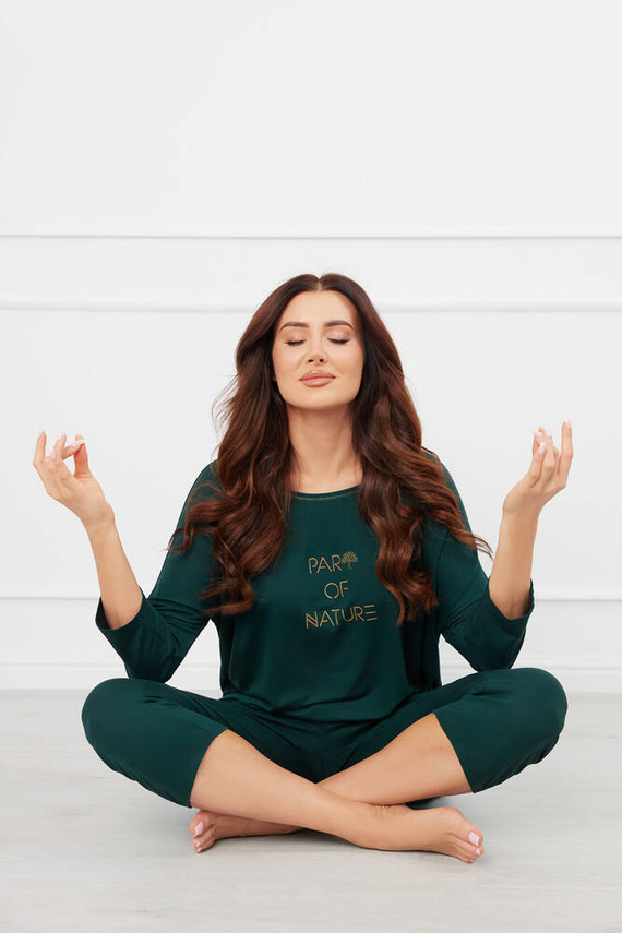 Piżama Damska 3/4 rękaw, 3/4 spodnie Natura Italian Fashion - zielony