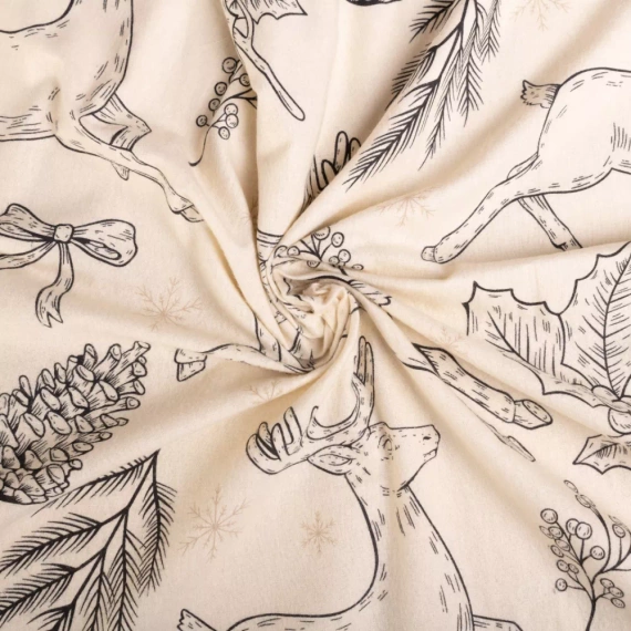 Pościel flanelowa świąteczna renifery F-86 Matex kremowy