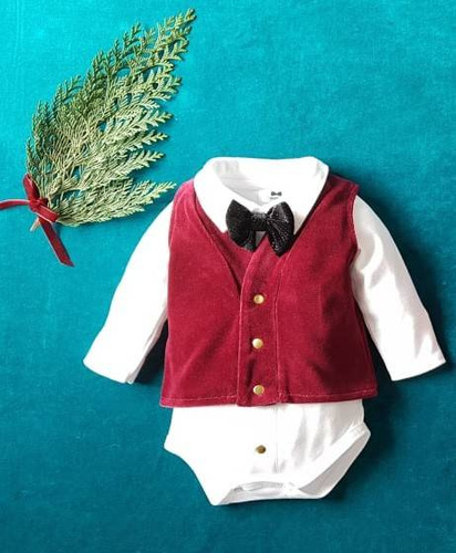 045Z Little Gentleman Body koszulowe z długim rękawem Marija - biały złote napki