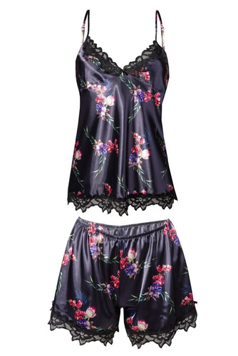 Komplet piżama damska Flowers DKaren -DK-KV granatowy