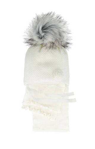 Komplet czapka+szalik 48-308 AJS ecru