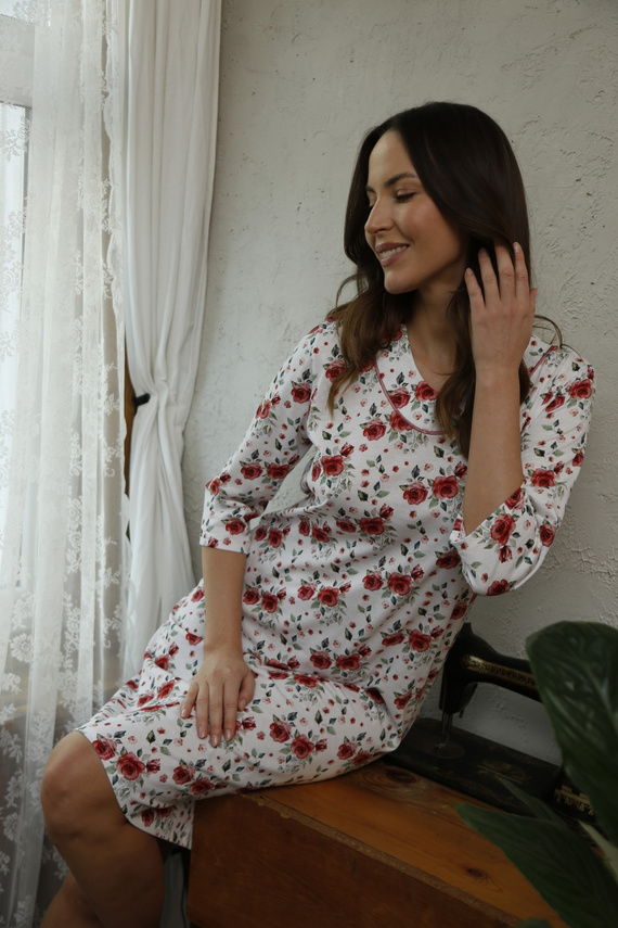 Koszula nocna 86677 Malina Mewa kwiaty