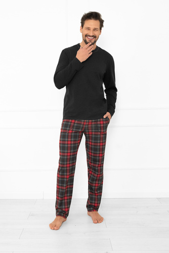 Piżama męska Rusoli Italian Fashion ciemny melanż – 100% bawełna, krata, długi rękaw