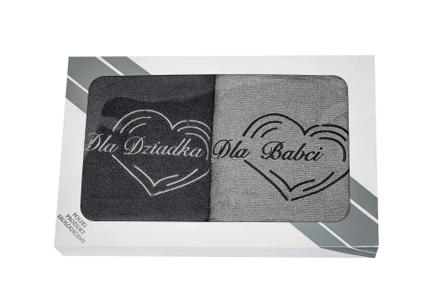 Komplet ręczników w pudełku Dla Babci i Dziadka Extrapościel szary/grafitowy