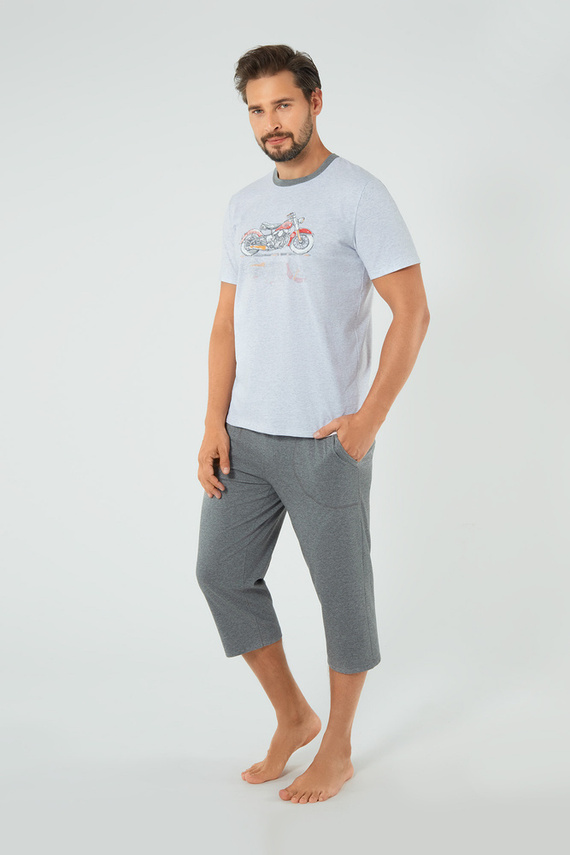 Piżama Męska krótki rękaw, 3/4 spodnie Junak Italian Fashion - j.melanż/śr.melanż