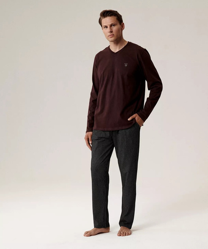 Bawełniana piżama męska NMP-389 Atlantic – długi rękaw, komfort i styl na co dzień