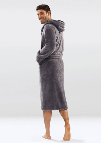 Szlafrok męski, podomka 130 z kapturem Dkaren - szary