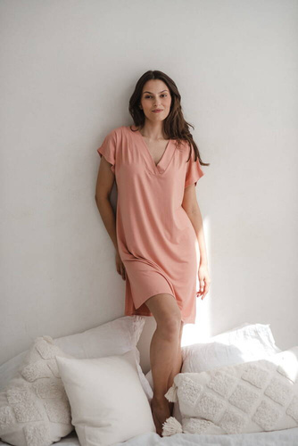 Bambusowa koszula nocna ciążowa i do karmienia Moon Milk&Love herbaciana róża