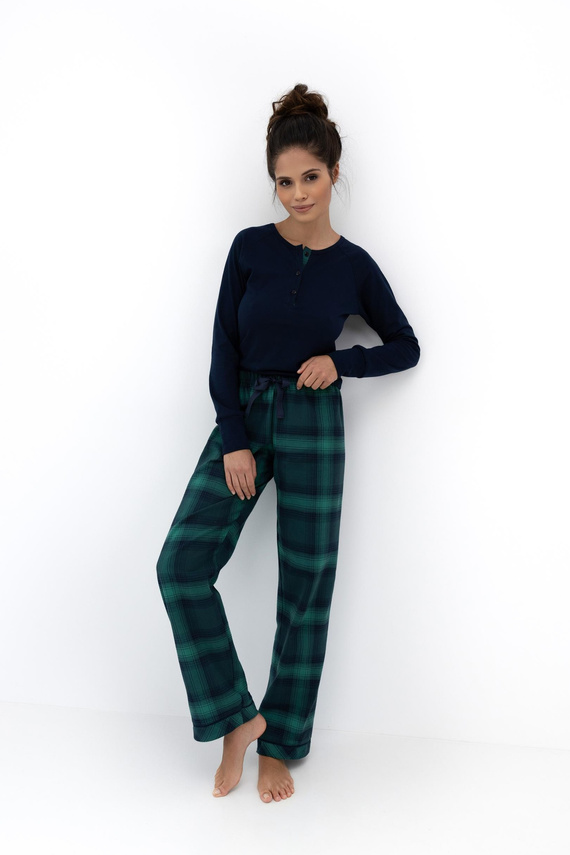 Sensis Cassandra – bawełniana piżama damska z długimi spodniami w kratkę
