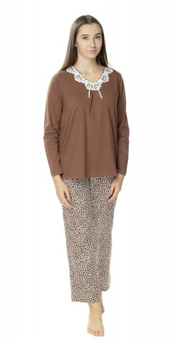 Piżama damska 84383 zwierzęcy wzór Mewa brązowy