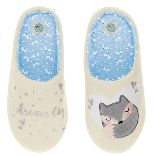 Fixy Sorbetto ecru – miękkie kapcie damskie z aplikacją 3D i antypoślizgową podeszwą