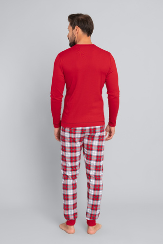 Piżama Męska długi rękaw, długie spodnie Moss Italian Fashion - czerwony/druk