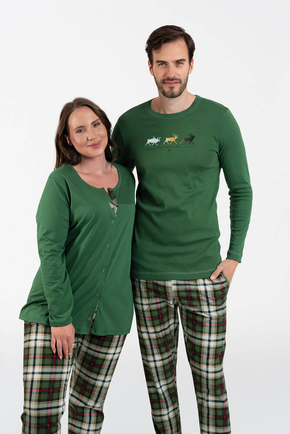 Piżama Damska rozpinana długi rękaw, długie spodnie Asama Italian Fashion zielony/druk 