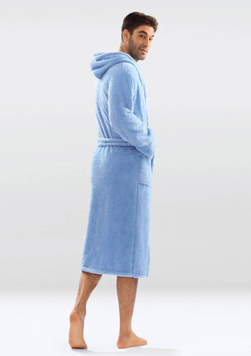 Szlafrok męski, podomka 130 z kapturem Dkaren - ciemny niebieski