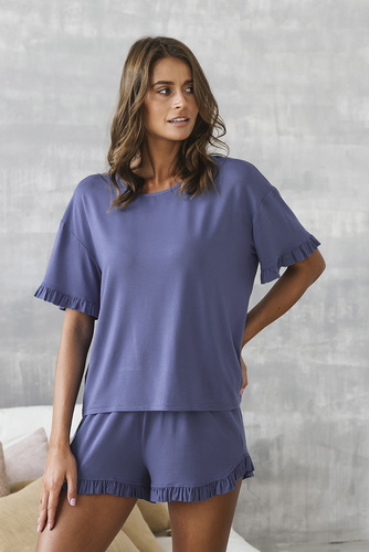 Piżama Damska krótki rękaw, spodenki Styl Italian Fashion - niebieski