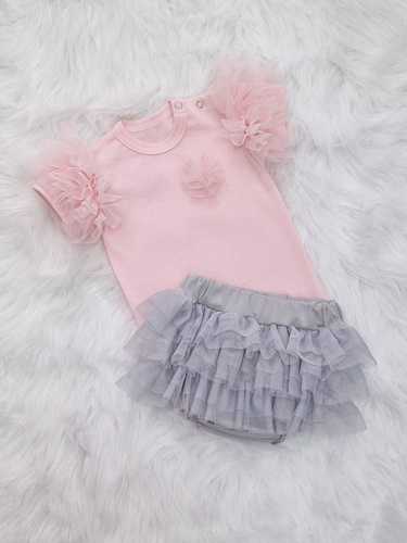 Body z krótkim rękawem Inez Bambarillo pudrowy róż