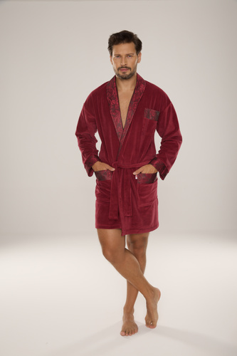 De Lafense Noble 866 – męski szlafrok welurowy z bawełny, krótszy fason
