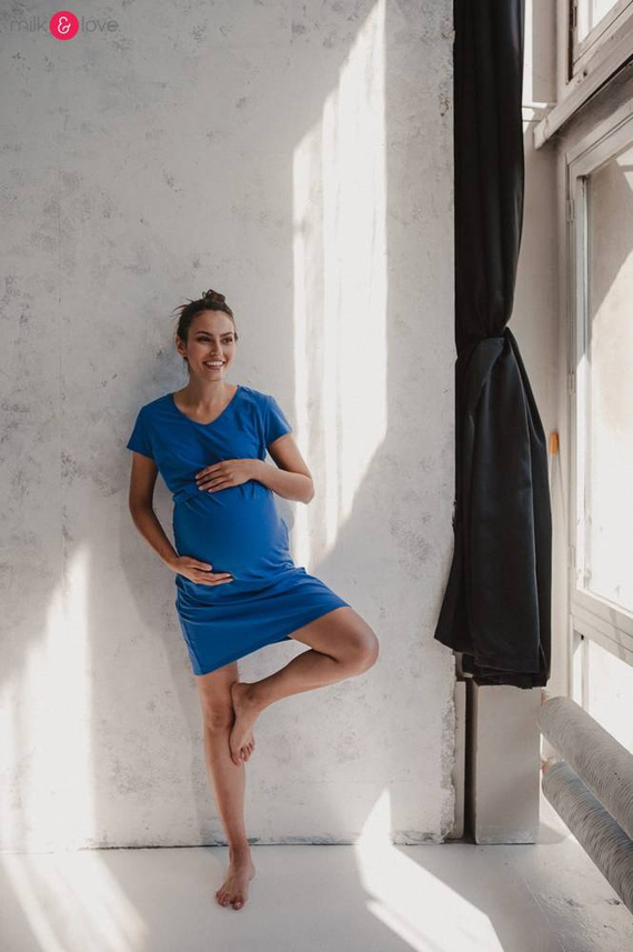 Koszula nocna ciążowa i do karmienia krótki rękaw Night & Day Milk&Love chabrowy