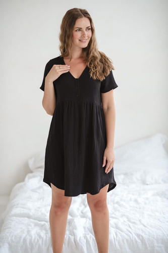 Koszula nocna ciążowa i do karmienia muślinowa Aurora Milk&Love czarny