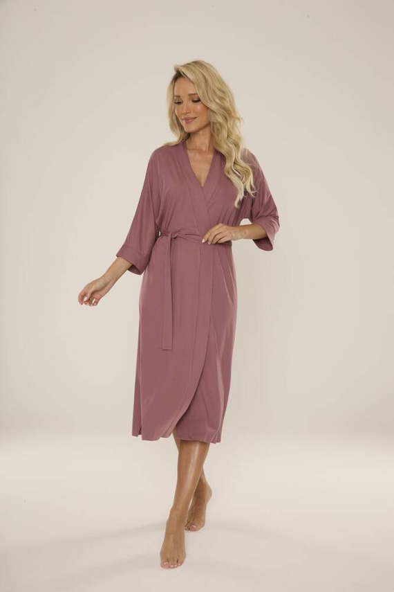 De Lafense Visa 942 – długi, lekki szlafrok damski z wiskozy, jagoda