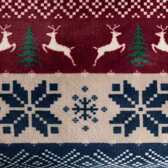 Narzuta świąteczna Eurofirany granatowy czerwony ze skandynawskim wzorem – miękki koc z mikrofibry, ciepły i lekki