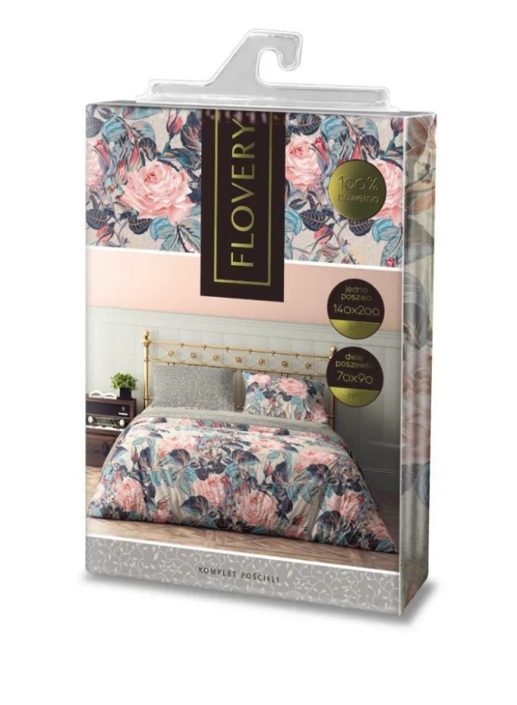 Pościel bawełniana Flovery 001 kwiaty Faro szary