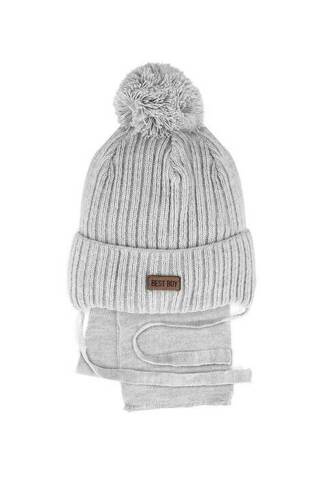 Komplet czapka+szalik 48-316 AJS szary