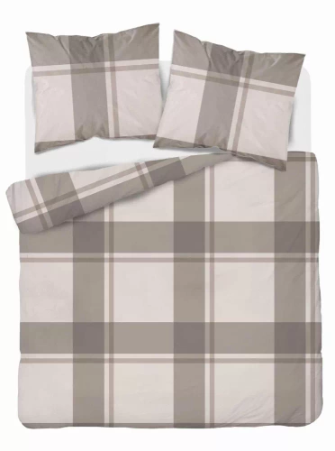 Pościel satynowa kratka 5218 B Detexpol beżowy 