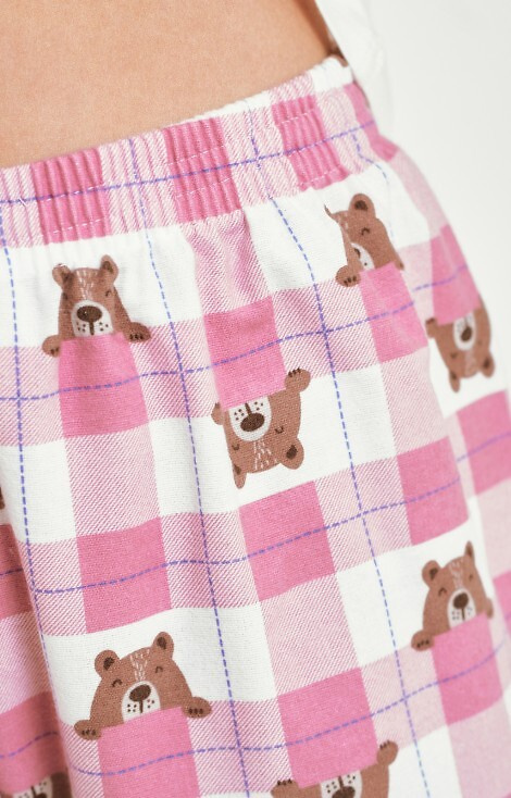 Piżama damska Taro 3441 Astrid – bawełna, koszulka z nadrukiem, spodnie w kratkę