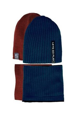 Komplet Czapka dziecięca + tuba/komin 48-411 AJS granatowy melanż