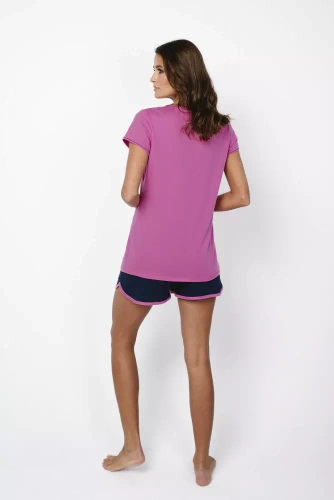 Piżama Damska krótki rękaw, spodenki Ontega Italian Fashion - amarantowy/granatowy