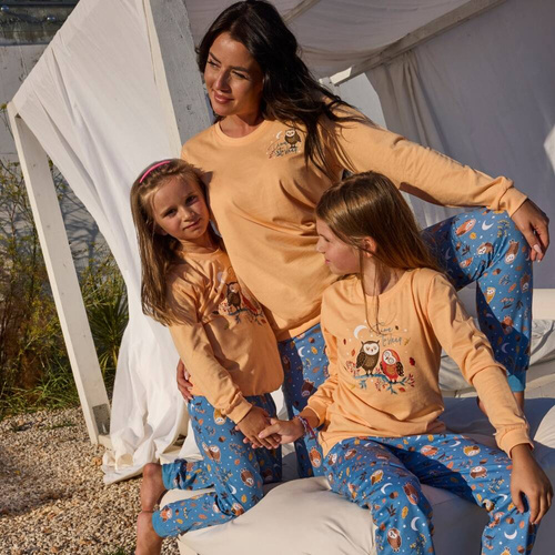 Piżama dziewczęca 977/1776, 978/176 Owls Cornette pomarańczowy 