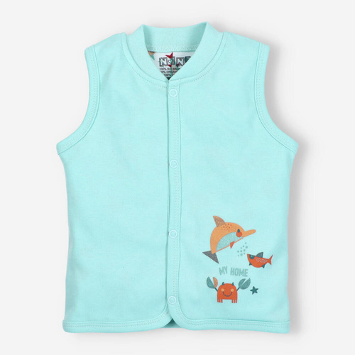 Kamizelka z bawełny organicznej Morskie Zwierzątka Nini błękitny 