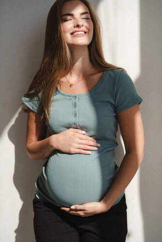 Bluzka ciążowa i do karmienia Tummy z krótkim rękawem Milk&Love patynowa